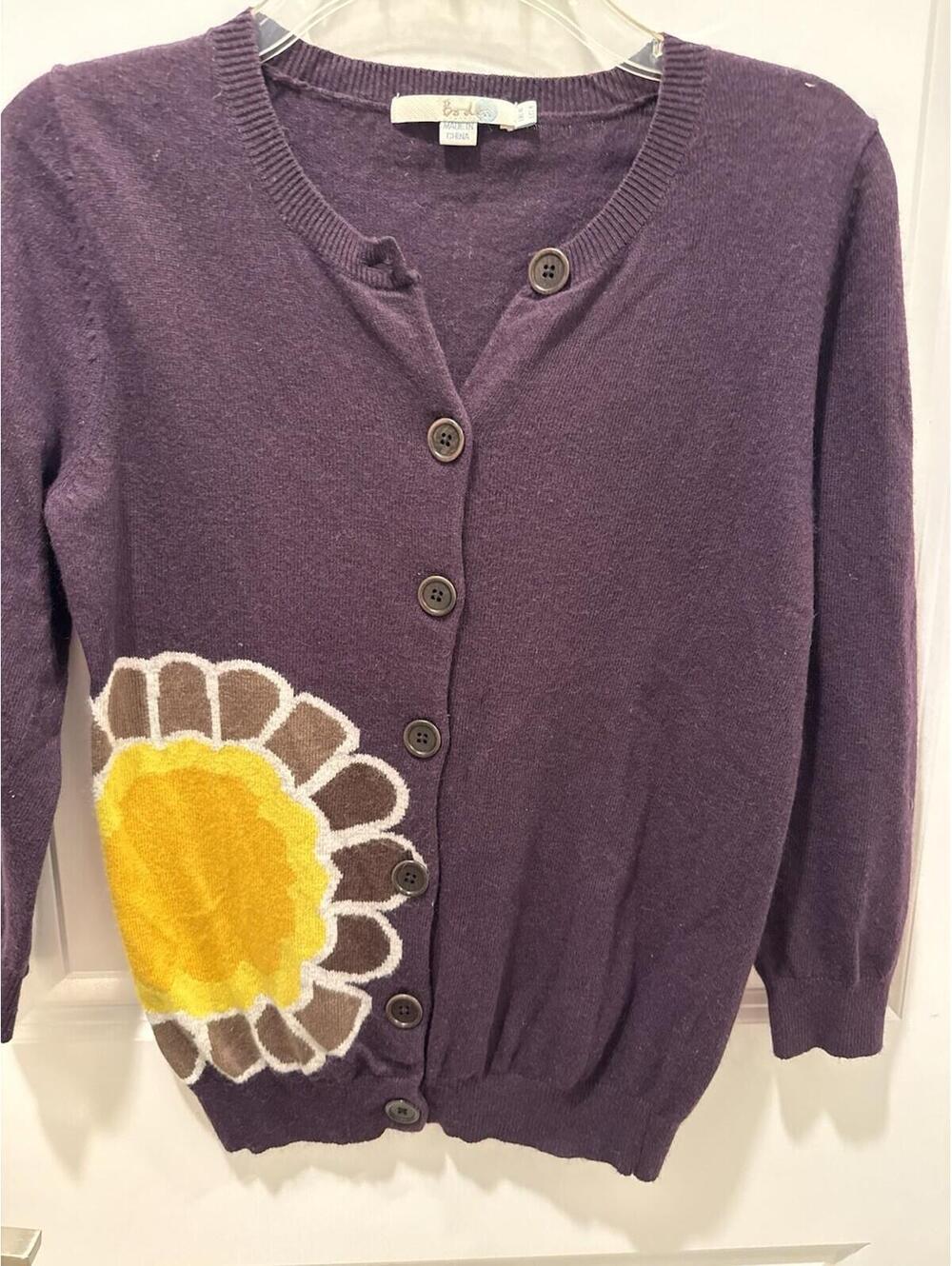 Boden Women’s. Deep Purple Sunflower Cashmere Mix Cardigan Size 4